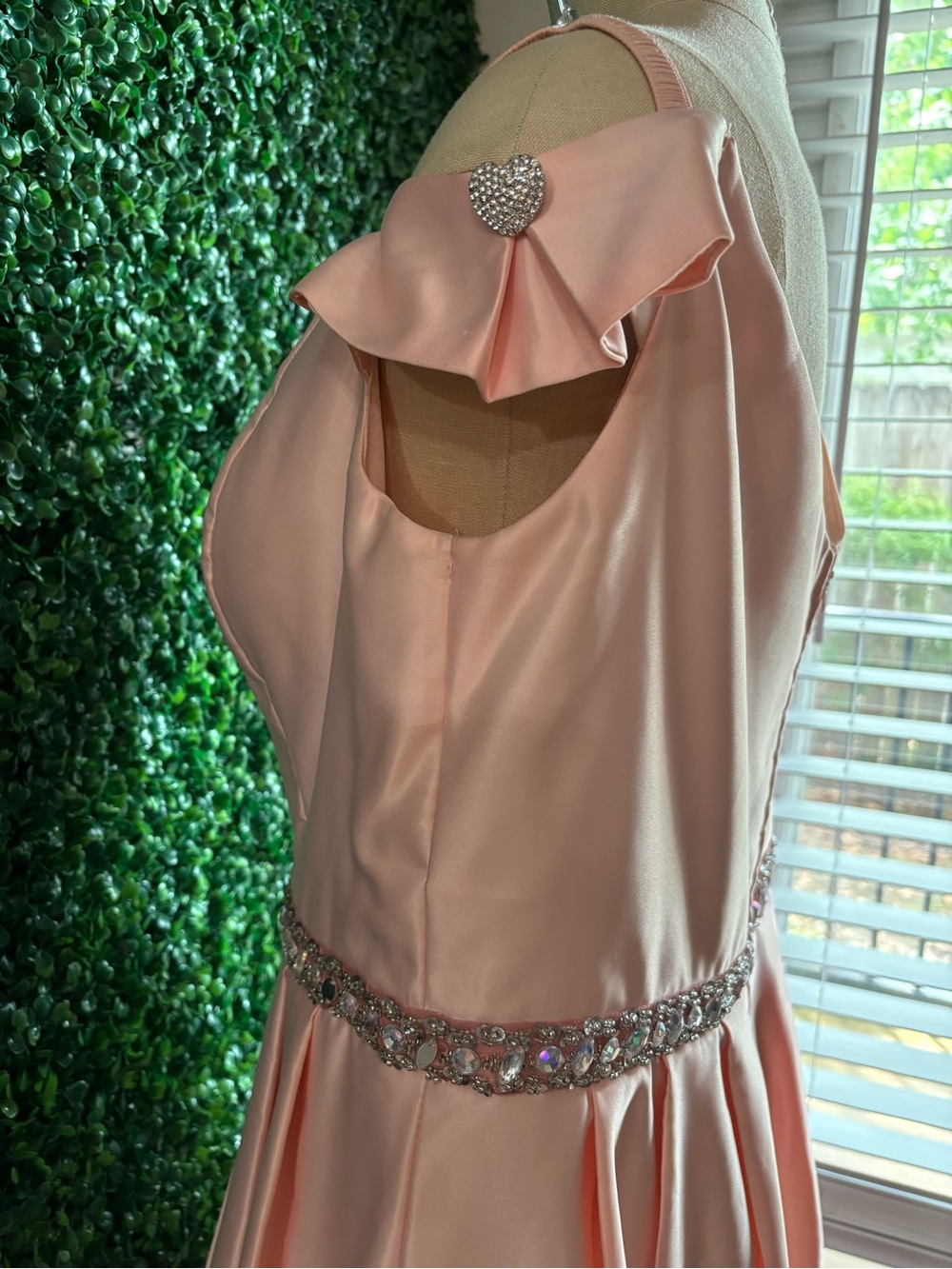 Vintage 90s Pink Satin Homecoming Dress Rhinestone Waist Off Shoulder - Picture 4 of 7